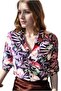 Women's Purple Light Pink Color Leaf Floral Patterned Buttoned Viscose Shirt - 3