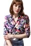 Women's Purple Light Pink Color Leaf Floral Patterned Buttoned Viscose Shirt - 2