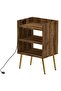 Modern Night Stand with USB Ports & 3 Open Shelves - Dark Hunton Oak, Easy Assembly