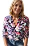 Women's Purple Light Pink Color Leaf Floral Patterned Buttoned Viscose Shirt