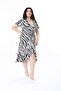 Black Zebra Pattern Double Breasted Collar Ruffle Detailed Plus Size Dress - 5