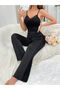 Women's Black Strappy Lace Athlete Long Pajama Set Nesa - 5
