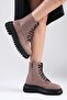 Alex Mink Color Suede Lace Up and Zippered Thick Sole Women's Boots - 2
