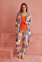 Orange Floral Patterned Exclusive Knitted Pajama Set with Dressing Gown - 2
