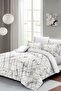 Cotton Satin Double Duvet Cover Set with Elastic Sheets Marble Geo