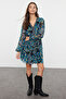 Green Floral Patterned Waist Opening Gipeli Lined Mini Woven Dress Twoaw25El00182 - 2