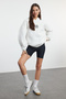 Ekru Oversize/Geniş Kalıp Nakışlı Kalın İçi Polarlı Örme Sweatshirt TWOAW25SW00070 - 2