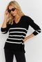 BLack V-neck Striped Knitwear Women's Sweater - Yi̇L550 - 6