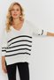 Women's Ecru V-Neck Striped Knitwear Sweater Yi̇l550 - 2