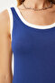 Women's Navy Blue Contrast Stripe Detail Strap Saran Knitted Dress Hw00013 - 7