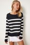 Women's Navy Blue Striped Comfortable Knitwear Blouse Fn03306 - 4