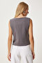 Women's Gray V-Neck Woven Vest Lv00004 - 5