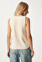 Women's Cream V-Neck Knitwear Vest Yy00221 - 5