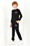 Crew Neck Long Sleeve Keep On Rıng Printed Black Color Boy's Tracksuit Set