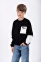 Crew Neck Long Sleeve Pocket Detailed Sweat Black Color Boy's Sweatshirt