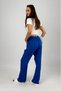Cobalt Blue Oversize Palazzo Women's Trousers - Cotton Linen Pocket, Loose Cut - 6