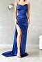 Satin Sax Front Pleated Evening Dress - 4