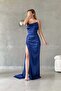 Satin Sax Front Pleated Evening Dress - 3
