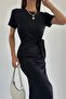Black modal fabric side tie slit dress - 6