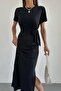 Black modal fabric side tie slit dress
