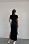 Black modal fabric side tie slit dress - 7