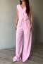 Pink Back Detailed Vest Palazzo Pants Set - 4