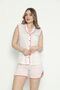 Women's White Front Buttoned Sleeveless Shirt Collar Summer Pajama Set with Shorts
