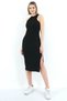 Women's Black Halter Neck Midi Dress with Slit Detail, Ribbed & Body-Fitting Elegance - 6