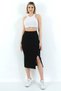 Women's Black Ribbed Pencil Skirt Midi Length with Slit Detail & 4-Season Elegance - 2