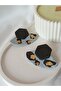 Polymer Clay Apparatus Earrings with Black Stone Effect and Leopard Pattern - Gold Detail - 4