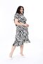 Black Zebra Pattern Double Breasted Collar Ruffle Detailed Plus Size Dress - 7