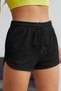 Black Combed Cotton Slit Drawstring Mini Shorts