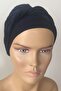 Ready Turban Bonnet Twisted Banded Combed Cotton Bonnet Navy Blue Twist Women's Hijab Bonnet with Twist Band External Bonnet - 2