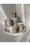 Gold-colored Bathroom Set & Liquid Soap Dispenser, Tray, Toothbrush Holder, Cotton Jar, Cotton Swab Holder