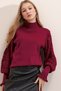 Women's Claret Red Half Turtle Sleeve Lace Detailed Sweater