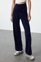 Navy Blue Zippered Stand Collar Knitwear Bottom-Top Suit Twoaw25Au00025 - 4