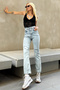 Women's Ice Blue High Waist Ripped Detailed Straight Fit Jeans Alc-X12550