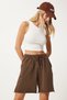 Women's Brown Washed Knitted Tracksuit Shorts Hw00012