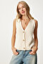 Women's Cream V-Neck Knitwear Vest Yy00221 - 2