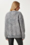Women's Anthracite Washed Heart Embroidered Knitted Sweatshirt Nj00158 - 4