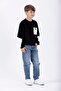 Crew Neck Long Sleeve Pocket Detailed Sweat Black Color Boy's Sweatshirt - 2