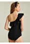 Women's Black Single Shoulder Flounce Swimsuit - 3
