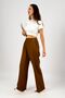 Women's Cotton Linen Pocketed Loose Fit Oversize Palazzo Trousers Brown - 3