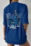 Women's Saks Blue Back Butterfly Printed Oversize Tshirt - 3