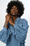 Women's Oversize Cut Shirt with Tie-Up Sleeves - 3