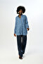 WOMEN'S INDIGO BLUE MIXED PATTERNED OVERSIZED CUT SHIRT - 4