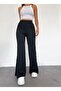 Women's Black Elastic High Waist Soft Fabric Wide Leg Loose Comfortable Cut Slit Trousers - 7