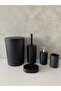 5-Piece Black Silver Mat Bathroom Set - Wc Brush Holder, Liquid - Solid Soap Dispenser, Trash Can, Toothbrush Holder