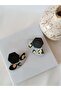 Polymer Clay Apparatus Earrings with Black Stone Effect and Leopard Pattern - Gold Detail - 3