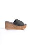 Woman's Black Platform Heeled Wicker Sole Slippers - 3
